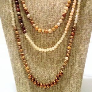 C 1945 Unakite and Faceted Crystal Bead Multi Strand Necklace